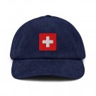 Corduroy Hat with Switzerland Flag | Vintage Style Baseball Cap | Swiss Pride Corduroy Dad Hat