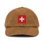 Corduroy Hat with Switzerland Flag | Vintage Style Baseball Cap | Swiss Pride Corduroy Dad Hat