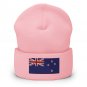 Cuffed Beanie Hat New Zealand Flag Embroidered Winter Hat Knit Patriotic Hat, Kiwi Pride