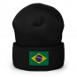 Cuffed Beanie Hat Brazil Flag Embroidered Winter Hat Knit Patriotic Hat, Brazilian Pride