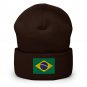 Cuffed Beanie Hat Brazil Flag Embroidered Winter Hat Knit Patriotic Hat, Brazilian Pride