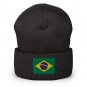 Cuffed Beanie Hat Brazil Flag Embroidered Winter Hat Knit Patriotic Hat, Brazilian Pride