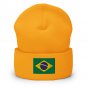 Cuffed Beanie Hat Brazil Flag Embroidered Winter Hat Knit Patriotic Hat, Brazilian Pride