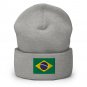 Cuffed Beanie Hat Brazil Flag Embroidered Winter Hat Knit Patriotic Hat, Brazilian Pride