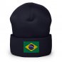 Cuffed Beanie Hat Brazil Flag Embroidered Winter Hat Knit Patriotic Hat, Brazilian Pride