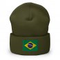 Cuffed Beanie Hat Brazil Flag Embroidered Winter Hat Knit Patriotic Hat, Brazilian Pride