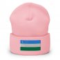 Cuffed Beanie Hat Uzbekistan Flag Embroidered Winter Hat Knit Patriotic Hat, Uzbek Pride