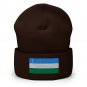 Cuffed Beanie Hat Uzbekistan Flag Embroidered Winter Hat Knit Patriotic Hat, Uzbek Pride