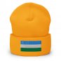 Cuffed Beanie Hat Uzbekistan Flag Embroidered Winter Hat Knit Patriotic Hat, Uzbek Pride