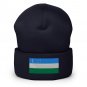 Cuffed Beanie Hat Uzbekistan Flag Embroidered Winter Hat Knit Patriotic Hat, Uzbek Pride