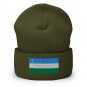 Cuffed Beanie Hat Uzbekistan Flag Embroidered Winter Hat Knit Patriotic Hat, Uzbek Pride