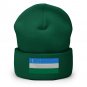 Cuffed Beanie Hat Uzbekistan Flag Embroidered Winter Hat Knit Patriotic Hat, Uzbek Pride