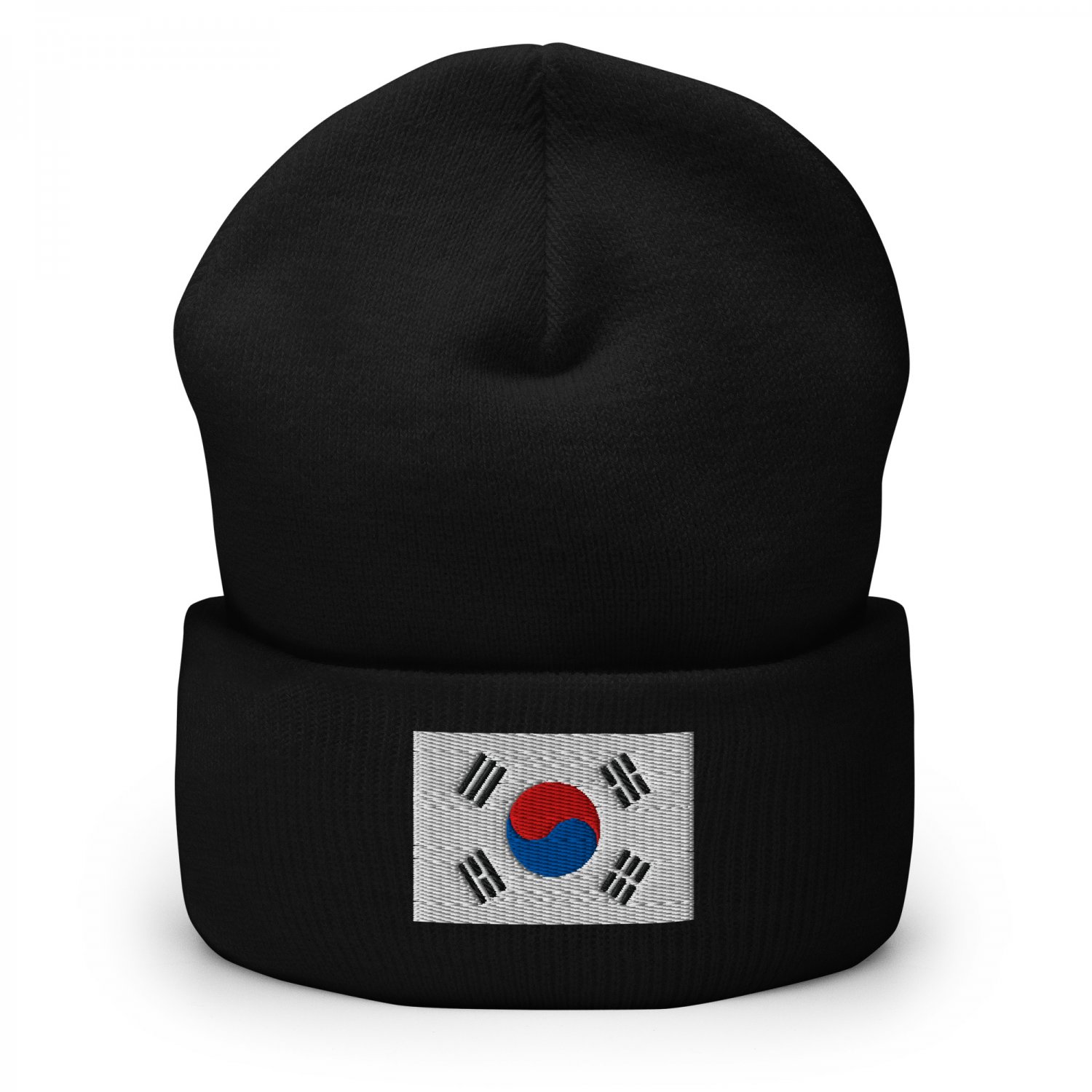 Cuffed Beanie Hat South Korea Flag Embroidered Winter Hat Knit Patriotic Hat, Korean Pride
