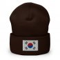 Cuffed Beanie Hat South Korea Flag Embroidered Winter Hat Knit Patriotic Hat, Korean Pride