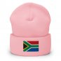 Cuffed Beanie Hat South Africa Flag Embroidered Winter Hat Knit Patriotic Hat, South African Pride