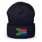 Cuffed Beanie Hat South Africa Flag Embroidered Winter Hat Knit Patriotic Hat, South African Pride