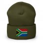 Cuffed Beanie Hat South Africa Flag Embroidered Winter Hat Knit Patriotic Hat, South African Pride