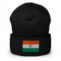 Cuffed Beanie Hat India Flag Embroidered Winter Hat Knit Patriotic Hat, Indian Pride