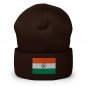 Cuffed Beanie Hat India Flag Embroidered Winter Hat Knit Patriotic Hat, Indian Pride