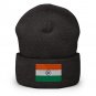 Cuffed Beanie Hat India Flag Embroidered Winter Hat Knit Patriotic Hat, Indian Pride