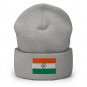 Cuffed Beanie Hat India Flag Embroidered Winter Hat Knit Patriotic Hat, Indian Pride