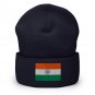 Cuffed Beanie Hat India Flag Embroidered Winter Hat Knit Patriotic Hat, Indian Pride