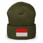 Cuffed Beanie Hat Indonesia Flag Embroidered Winter Hat Knit Patriotic Hat, Indonesian Pride