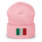Cuffed Beanie Hat Italy Flag Embroidered Winter Hat Knit Patriotic Hat, Italian Pride