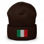 Cuffed Beanie Hat Italy Flag Embroidered Winter Hat Knit Patriotic Hat, Italian Pride