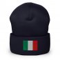 Cuffed Beanie Hat Italy Flag Embroidered Winter Hat Knit Patriotic Hat, Italian Pride