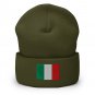Cuffed Beanie Hat Italy Flag Embroidered Winter Hat Knit Patriotic Hat, Italian Pride