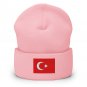 Cuffed Beanie Hat Turkey Flag Embroidered Winter Hat Knit Patriotic Hat, Turkish Pride