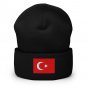 Cuffed Beanie Hat Turkey Flag Embroidered Winter Hat Knit Patriotic Hat, Turkish Pride