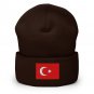 Cuffed Beanie Hat Turkey Flag Embroidered Winter Hat Knit Patriotic Hat, Turkish Pride