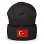 Cuffed Beanie Hat Turkey Flag Embroidered Winter Hat Knit Patriotic Hat, Turkish Pride