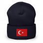 Cuffed Beanie Hat Turkey Flag Embroidered Winter Hat Knit Patriotic Hat, Turkish Pride