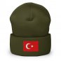 Cuffed Beanie Hat Turkey Flag Embroidered Winter Hat Knit Patriotic Hat, Turkish Pride