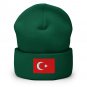 Cuffed Beanie Hat Turkey Flag Embroidered Winter Hat Knit Patriotic Hat, Turkish Pride
