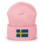 Cuffed Beanie Hat Sweden Flag Embroidered Winter Hat Knit Patriotic Hat, Swedish Pride