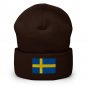 Cuffed Beanie Hat Sweden Flag Embroidered Winter Hat Knit Patriotic Hat, Swedish Pride