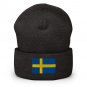 Cuffed Beanie Hat Sweden Flag Embroidered Winter Hat Knit Patriotic Hat, Swedish Pride