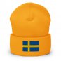 Cuffed Beanie Hat Sweden Flag Embroidered Winter Hat Knit Patriotic Hat, Swedish Pride
