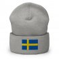 Cuffed Beanie Hat Sweden Flag Embroidered Winter Hat Knit Patriotic Hat, Swedish Pride