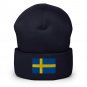 Cuffed Beanie Hat Sweden Flag Embroidered Winter Hat Knit Patriotic Hat, Swedish Pride