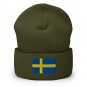 Cuffed Beanie Hat Sweden Flag Embroidered Winter Hat Knit Patriotic Hat, Swedish Pride