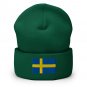 Cuffed Beanie Hat Sweden Flag Embroidered Winter Hat Knit Patriotic Hat, Swedish Pride