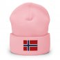 Cuffed Beanie Hat Norway Flag Embroidered Winter Hat Knit Patriotic Hat, Norwegian Pride