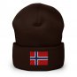Cuffed Beanie Hat Norway Flag Embroidered Winter Hat Knit Patriotic Hat, Norwegian Pride