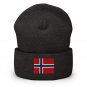 Cuffed Beanie Hat Norway Flag Embroidered Winter Hat Knit Patriotic Hat, Norwegian Pride
