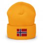 Cuffed Beanie Hat Norway Flag Embroidered Winter Hat Knit Patriotic Hat, Norwegian Pride